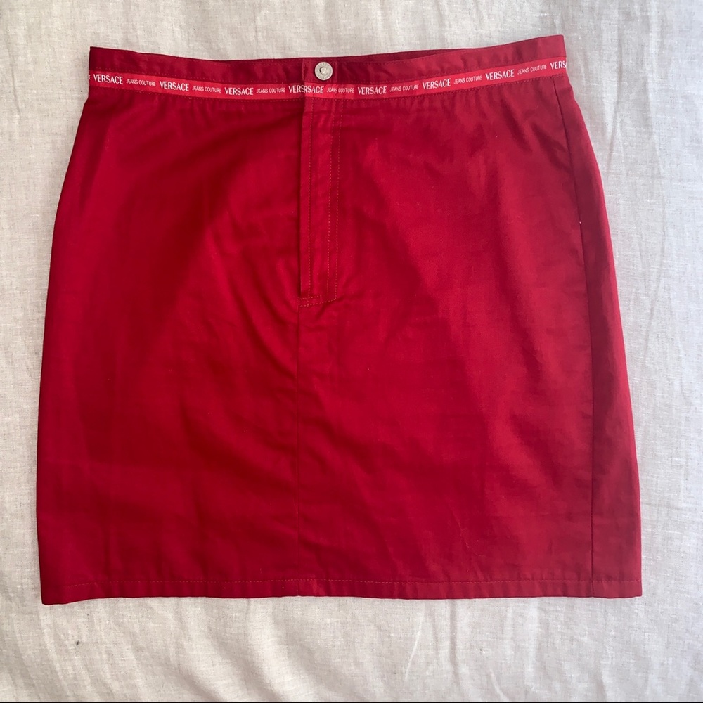 Red Versace pencil skirt